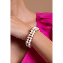 8,5 Mm Doğal İnci Bilezik 62 / Sarı Sarı Sarı Altın