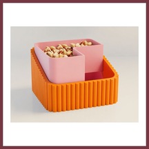 Storeşahin 3d Baskı Fıstık Kasesi - Çift Hazneli Kabuk Ayırıcı Sunum Kasesi - Turuncu Pembe Shn0720 Turuncu - Pembe