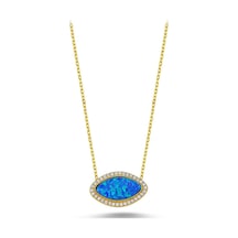 Beyaz Zirkon Taşlı Opal Kolye (498590780)