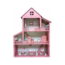 Ahşap Oyun Evi 80Cm 21 Eşya Pembe