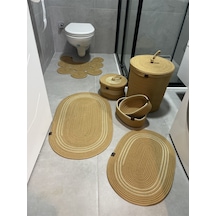 Banyo Takımı Çamaşır Sepeti Banyo Organizer Sepet Paspas Klozet Önü Paspas 7 Li Banyo Seti Kahverengi
