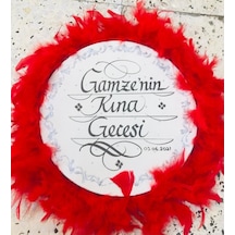 Kinagecesimalzeme Isim Yazılı Gelin Tefi, Tüylü, Zilli Deri Def Kına Gecesi, Kırmı