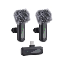 Mufunye Kablosuz Yaka Mikrofonu Sistemi Çift Mikrofon Gürültü Azaltma Kablosuz İletim Hafif Tak Ve Çalıştır F