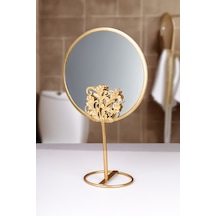 Gold Metal Ayna, Yuvarlak Dekoratif Masa Üstü-banyo Kullanıma Uygun Makyaj Aynası Altın