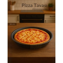 Jet's Home Pizza Tavası Alüminyum Pizza Tepsisi Yapışmaz Lahmacun Pide Tavası 28 Cm siyah