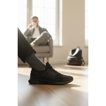 Enoch Erkek Tam Siyah Spor Ayakkabı Kafesli Yan Destekli Sneaker Günlük Rahat Yürüyüş Modeli Siyah