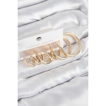 Pirinç Halka Model Gold Renk Kadın Set Küpe Çok Renkli