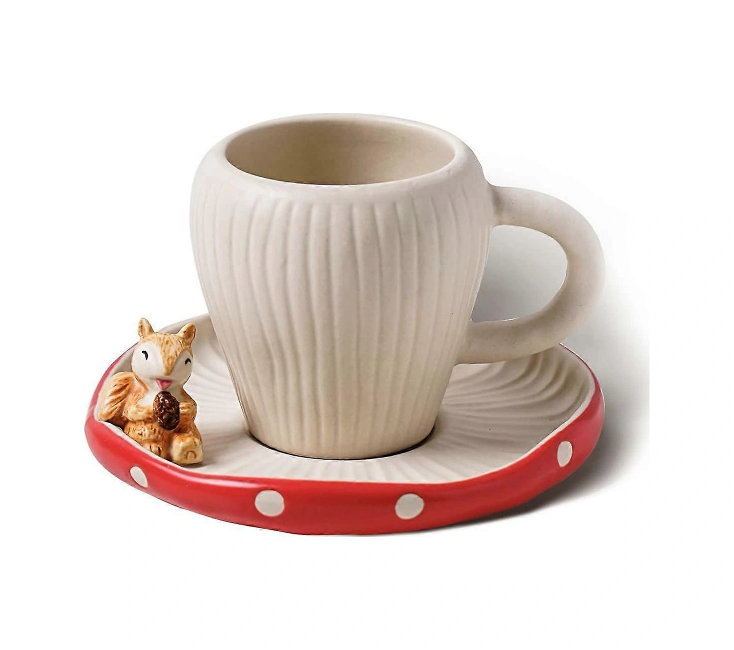 Mantar Motifli Ve Sevimli Sincap Tabaklı Sevimli Kupa, Noktalı El Yapımı Sır, Güvenli Mat Seramik Süt Kupası