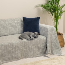 Purecot Premium Pamuklu Püsküllü Koltuk Örtüsü 180x220 Çift Taraflı Terletmez Kaymaz , Kahve Kahve