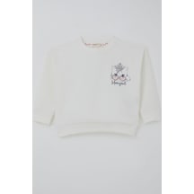 Breeze Kız Çocuk Sweatshirt Minik Taçlı Kedi Prenses Baskılı Sırt Baskı Detaylı 1.5-5 Yaş, Ekru Ekru