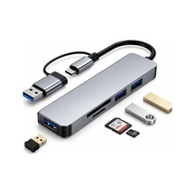 Hp-b07 5-in-1 Type-c & Usb 3.0 Hub Çoğaltıcı 3x Usb Port Sd/tf Kart Okuyucu Çift Girişli Alüminyum Gövde Çoklu Adaptör