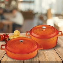 Lava 24Cm Yuvarlak 24Cm Sığ 2Li Demir Döküm Tencere Seti Turuncu