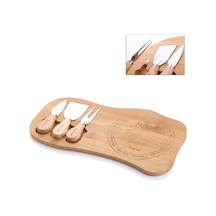 Peynir Sunum Seti 4 Parça, Bambu Servis Tahtası Ve 3 Parça Peynir Bıçağı Seti, Peynir Tabağı, Kahvaltı, Meze, Şarküteri Ve İkramlık Sunum Tahtası, 33 X 17,5 X 1,2 Cm Çok Renkli