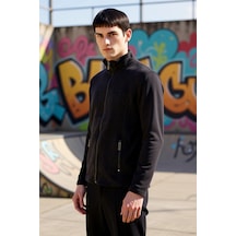 Benerly Erkek Dik Yaka Standart Kol Fermuarlı Polar Sweatshirt Fonksiyone siyah