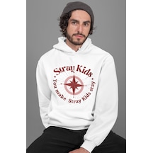 Sevbano Tasarım Stray Kids Baskılı Unisex Oversize Müzik Grubu Hoodie beyaz