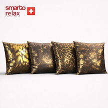 Smarto Relax Dolgulu Kırlent 4'lü Antibakteriyel Desenli Dekoratif 45x45 Cm Siyah - Altın