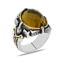 Faset Zultanit Taşlı Kalem İşçilik Tasarım 925 Ayar Gümüş Erkek Yüzük