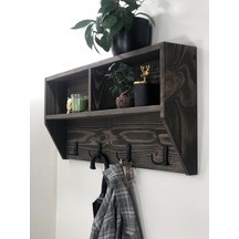 O&Awood Doğal Ahşap Vestiyer, Dekoratif 4 Askılı Portmanto, Raflı 2 Bölme (531872394)