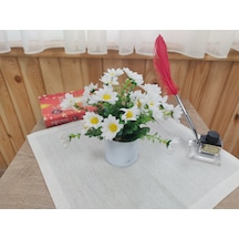Kır Papatyası Doğal Görünümlü Yapay Çiçek Beyaz Plastik Saksıda