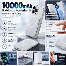 10000mah Magsafe Manyetik Kablosuz Powerbank 15w Hızlı Şarj İnce Usb-c İphone & Samsung Uyumlu BEYAZ