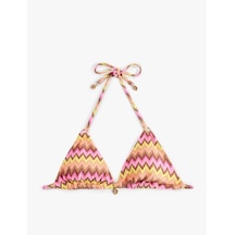 Koton Charm Detaylı Desenli Üçgen Bikini Üstü Pembe Çizgili 6sak10076mm