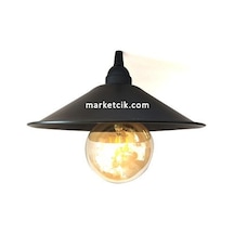 Dekoratif Siyah Metal Abajur Aplik Rustik Ampul Şapkası 40 Cm