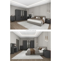 Asra Trend Yatak Odası Takımı 5 Parça %100 Mdf Gardırop Şifonyer Makyaj Masası Komodin Ytk01 Antrasit