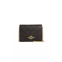 Coach Mini Wallet On A Chain Zincir Askılı Kadın Çanta Acı Kahverengi