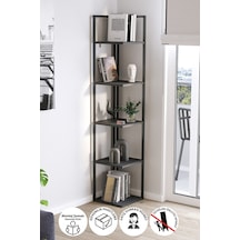 Bofigo 5 Raflı Metal Köşe Kitaplık Rafı Dekoratif Aksesuar Rafı Selanik 180 Cm Antrasit
