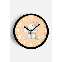 Sevimli Fil Temalı Çocuk Odası Modern Duvar Saati - 30cm - Önü Camlı Siyah Kasa - Sessiz Mekanizma-jh0016 Siyah