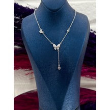 925 Ayar Gümüş Özel Tasarım Kelebek Modeli Zarif Kadın Kolye Gümüş