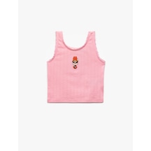 Koton Powerpuff Girls İşlemeli Lisanslı Kolsuz Bisiklet Yaka Atlet Pembe 5skg30111ak Gül