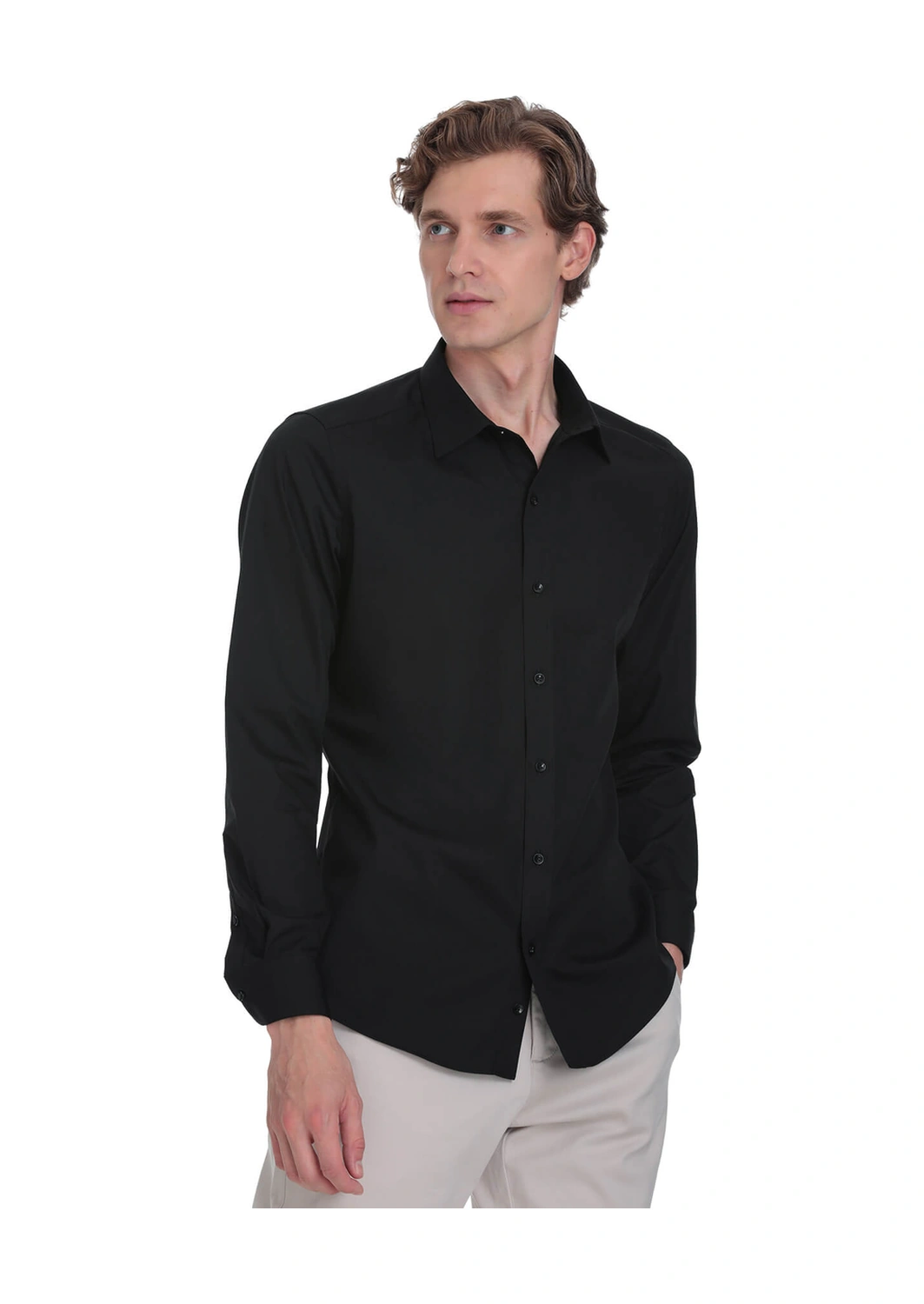 Hatemoğlu Siyah Slim Fit Slim Yaka Pamuklu Uzun Kollu Gömlek 4111999