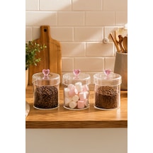 Porsima Hearts 3lü 750 Ml Borosilikat Cam Kavanoz Seti Saklama Kabı Takımı 10x12 Cm Şeffaf