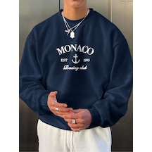 Uyguntarz Unisex Monaco Baskılı Oversize Sweatshirt Lacivert