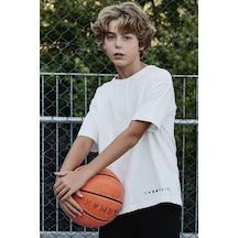 Tommylife Ekru Pamuklu Yumuşak Dokulu Oversize Basic Erkek Çocuk T-shirt - 11297 Ekru
