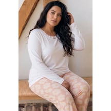 Siyah İnci Ekru Büyük Beden Battal Boy Viskon Örme Pijama Takım 26224850