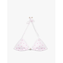 Koton Koton X Sibil Çetinkaya - Fiyonk Charm Detaylı Kroşeli Üçgen Bikini Üstü Pembe Desenli 6sak10083mm