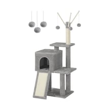 Pct143w01 Kedi Ağacı, Tırmalama Tahtalı, 3 Çıkarılabilir Ponpon Çubuğu, 118 Cm, Açık Gri