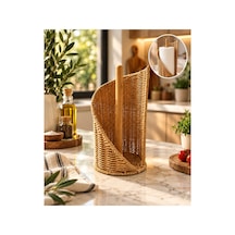 Rattan Kâğıt Havluluk Standlı Bambu Direkli Mutfak Kâğıt Havlu Tutacağı Dekoratif Havluluk Bambu Havluluk Bej Bej