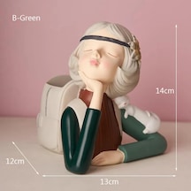 B-yeşil-yaratıcı Kabarcık Kız Kalem Tutucu Kırtasiye Reçine Karakter Heykel Modern Ev Dekor Çalışma Odası Yatak Odası Masaüstü Dekorasyon