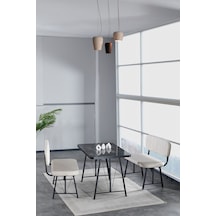 Hayat 70x110 Bendir Mutfak Masası, Mutfak Masası Takımı, Yemek Masası, 2 Benchli - Krem Krem