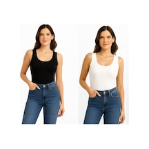 İngegno Body Geniş Bisiklet Yaka Örme Kumaş Viskon Body 2 Li Paket Beyaz - Siyah