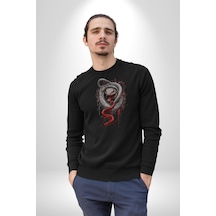Beyaz Ve Kırmızı Yılan Unisex Siyah Baskılı Sweatshirt Siyah