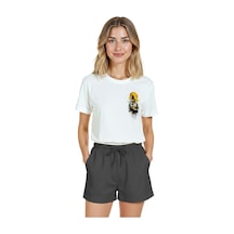Kadın Beyaz Relaxed Fit %100 Pamuk Tişört Günbatımı Orman & Kay Beyaz