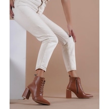 Feles Bağcıklı Kadın Topuklu Bot Taba