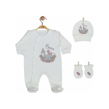 Pia Baby Gl 2203 İsme Özel Üçlü Tulum Set Krem