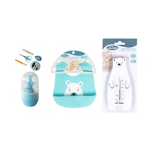 Bebek Bakim Seti Tırnak Bakım Seti+silikon Önlük+banyo Derece Mavi Beyaz 502-01-25