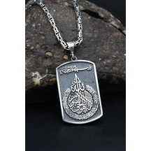 Ayetel Kürsi Yazlı Kral Zincirli 925 Ayar Gümüş Kolye 901083