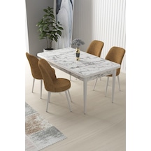 Canisa Nil Serisi 70x110 Sabit Mutfak Masası Takımı Beyaz Mermer Desen Masa 4 Cappucino Sandalye Masa Beyaz Mermer Desen Sandalye Cappucino